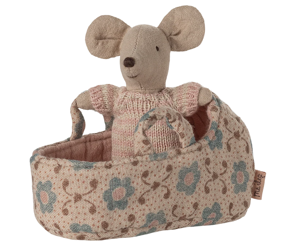 Baby Mouse in Carry Cot (Rose & Blue) | Maileg