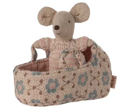Baby Mouse in Carry Cot (Rose & Blue) | Maileg