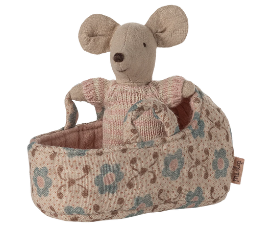 Baby Mouse in Carry Cot (Rose & Blue) | Maileg