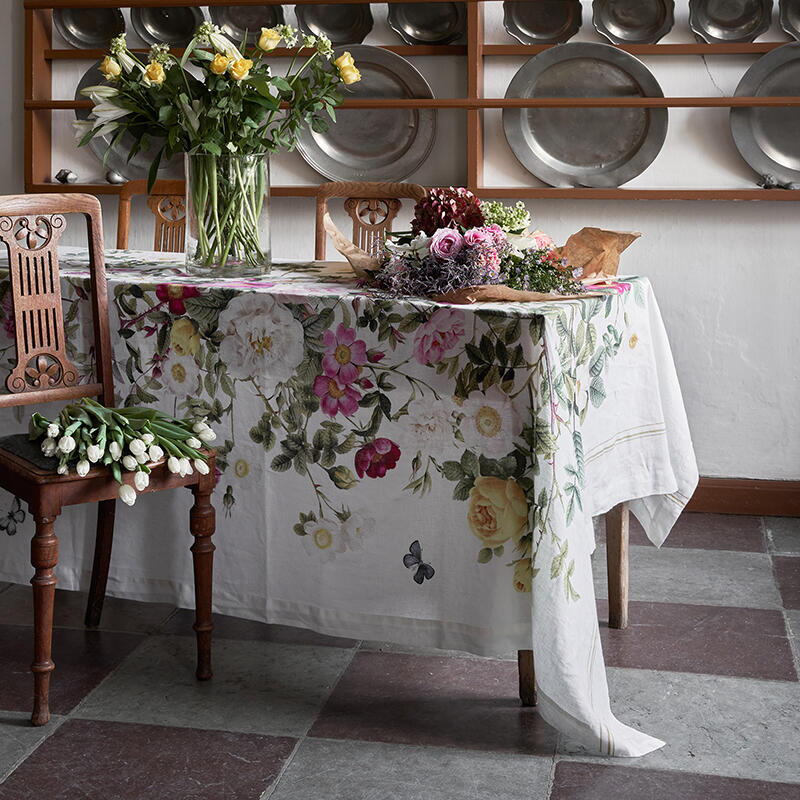 Rose Garden Linen Tablecloth 220cm X 124cm (87"x57")  | Koustrop