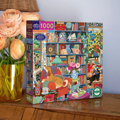 English Cottage Library Puzzle (1000pc) | Eeboo