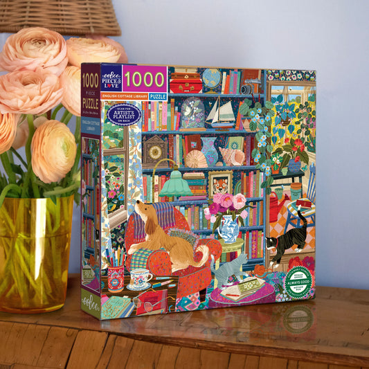 English Cottage Library Puzzle (1000pc) | Eeboo