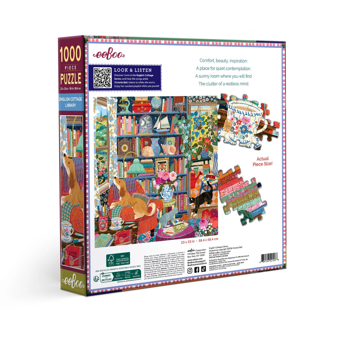 English Cottage Library Puzzle (1000pc) | Eeboo