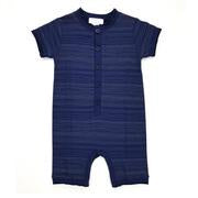 Navy Henley Short Sleeve Romper| Feather Baby