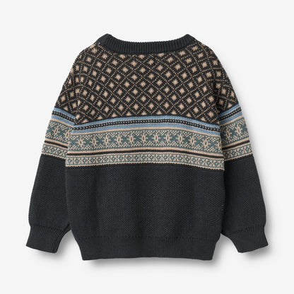 Julius Organic Jacquard Pullover - Navy | Wheat