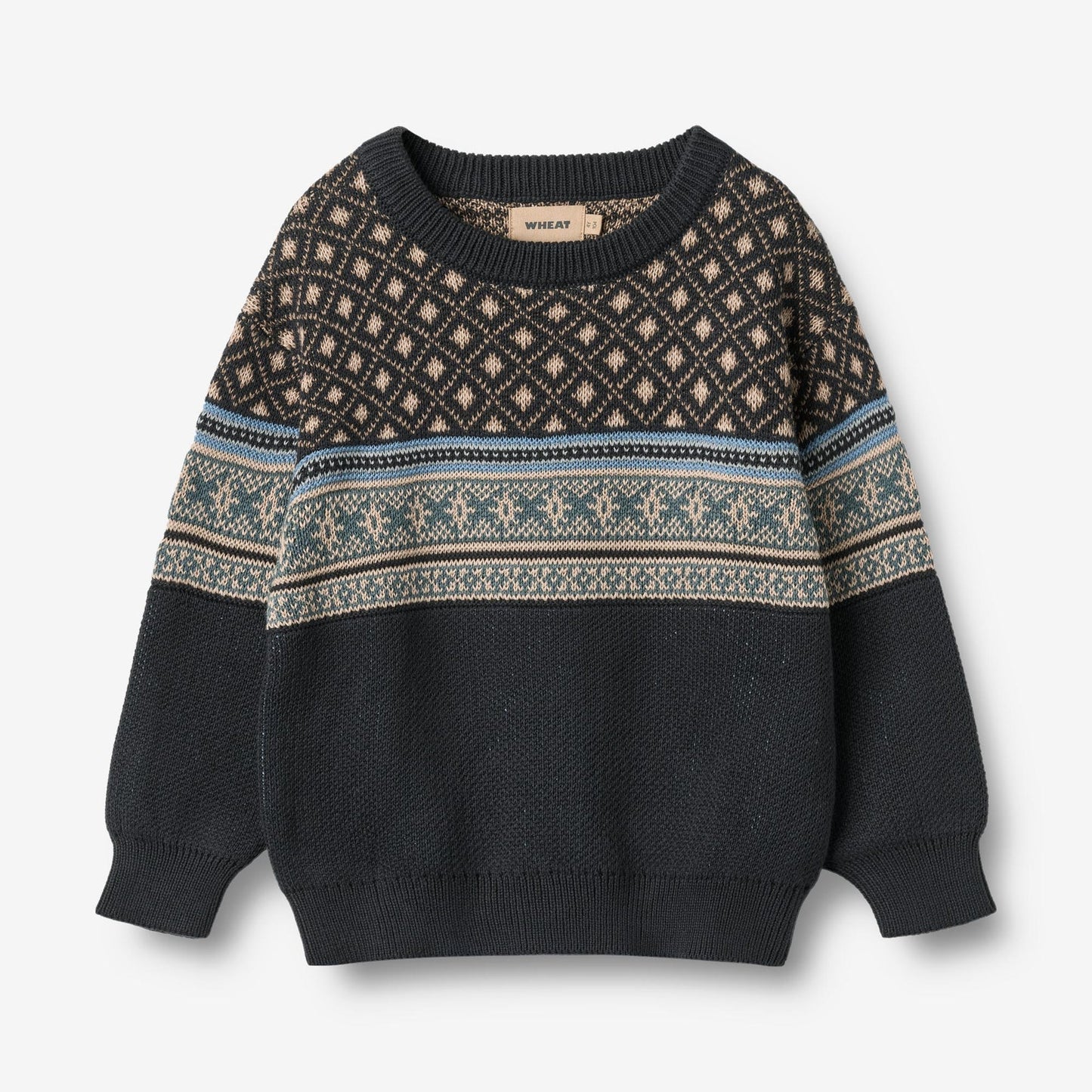 Julius Organic Jacquard Pullover - Navy | Wheat