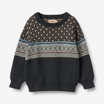 Julius Organic Jacquard Pullover - Navy | Wheat