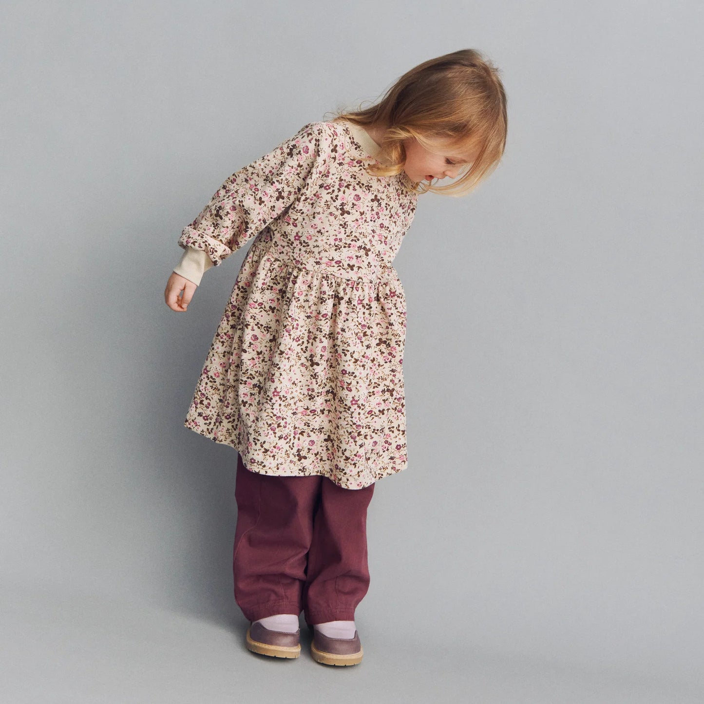 Dorthea Soft Sand Flower Wine Dress | Wheat