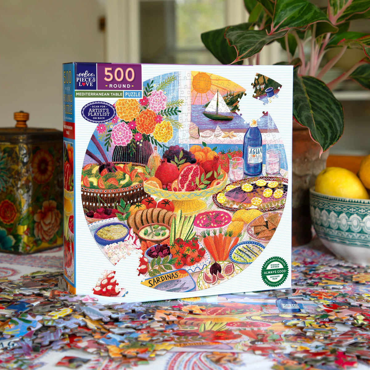 Mediterranean Table Round Puzzle (500pc) | Eeboo