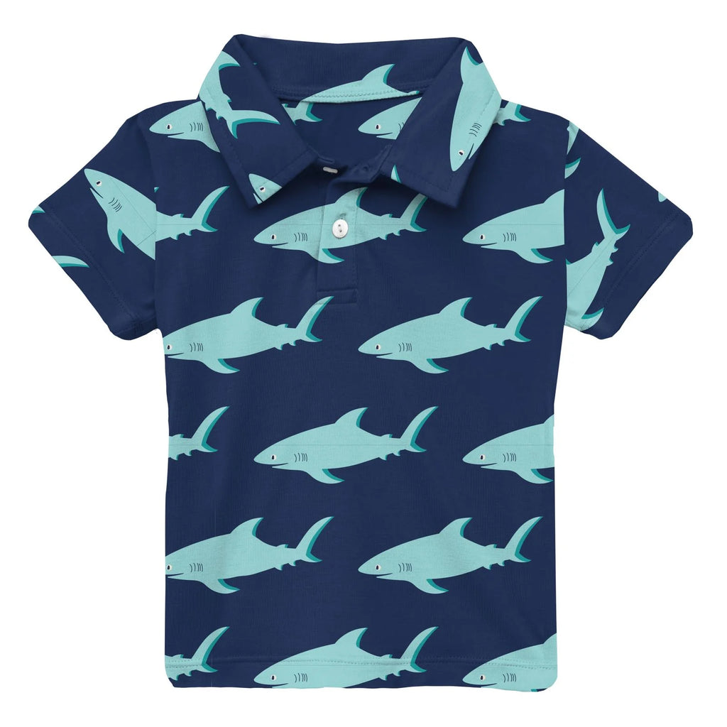Blue Sharky Polo Shirt | Kickee Pants