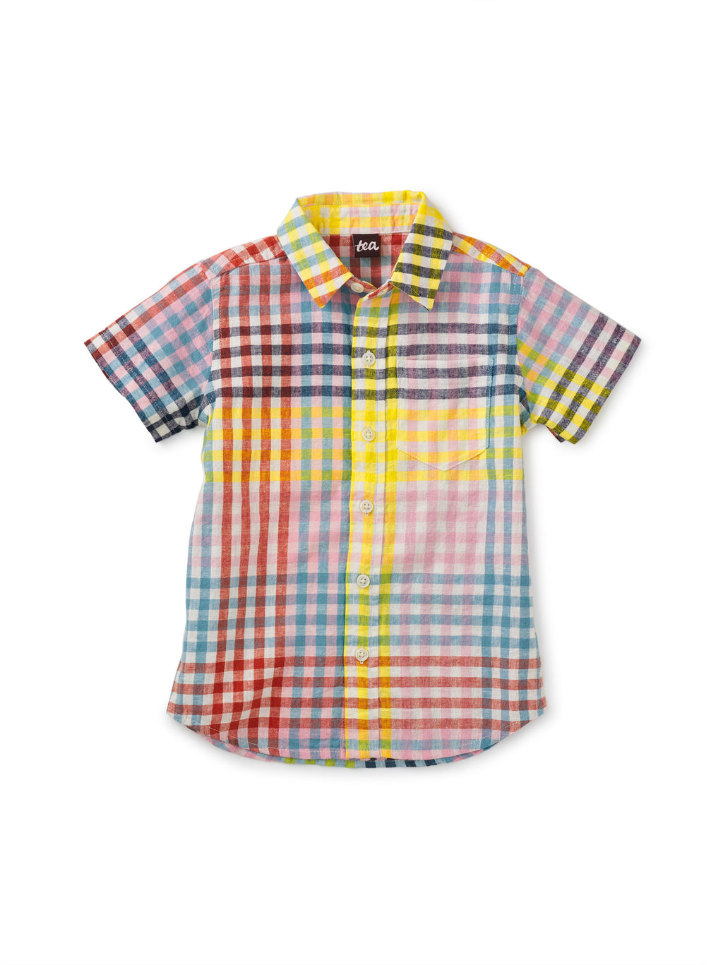 Short Sleeve Button Up Linen Blend Shirt | Tea Collection