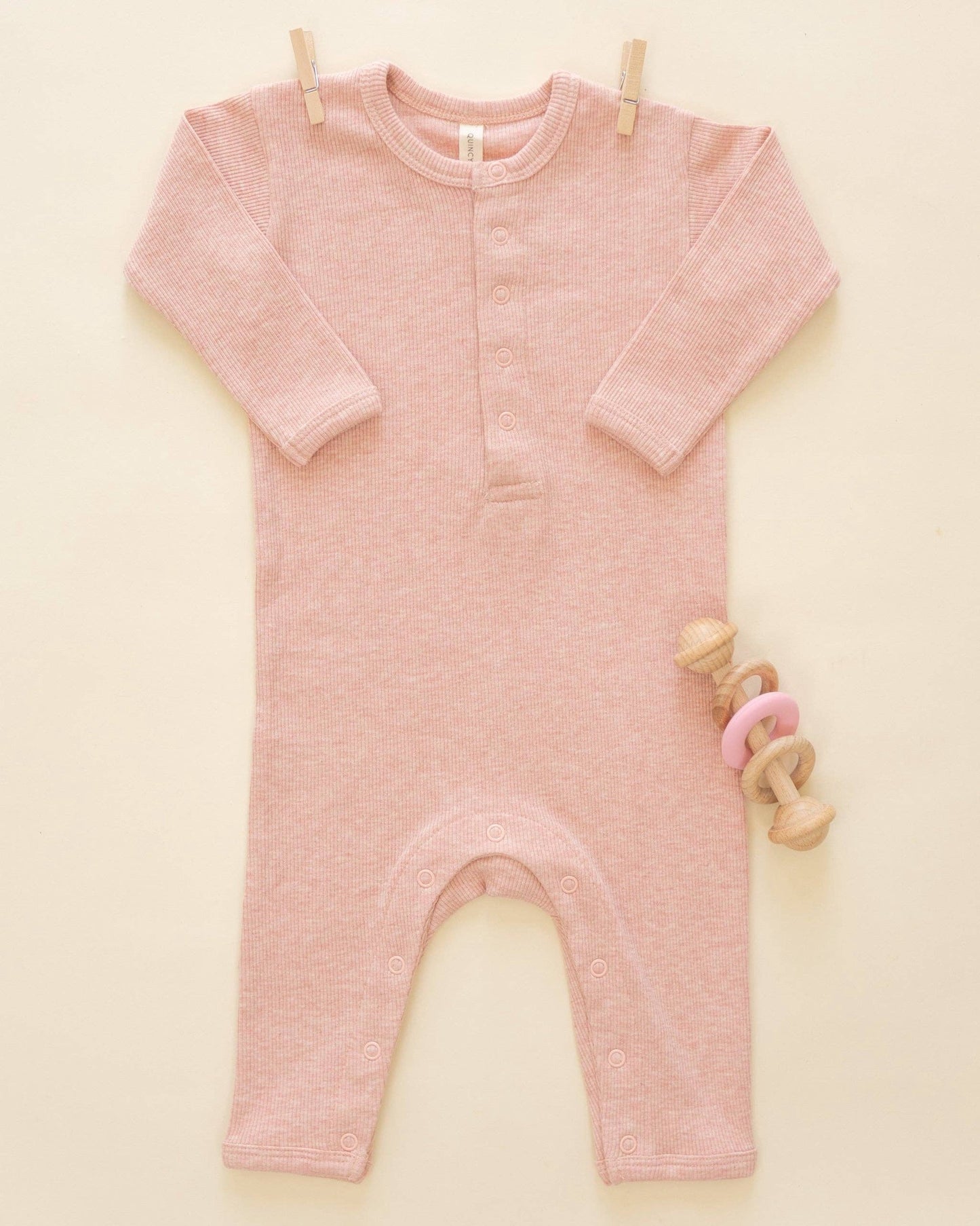 Ribbed Baby Jumpsuit - Rose | Quincy Mae