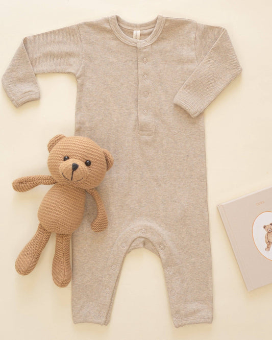 Ribbed Baby Jumpsuit - Taupe | Quincy Mae