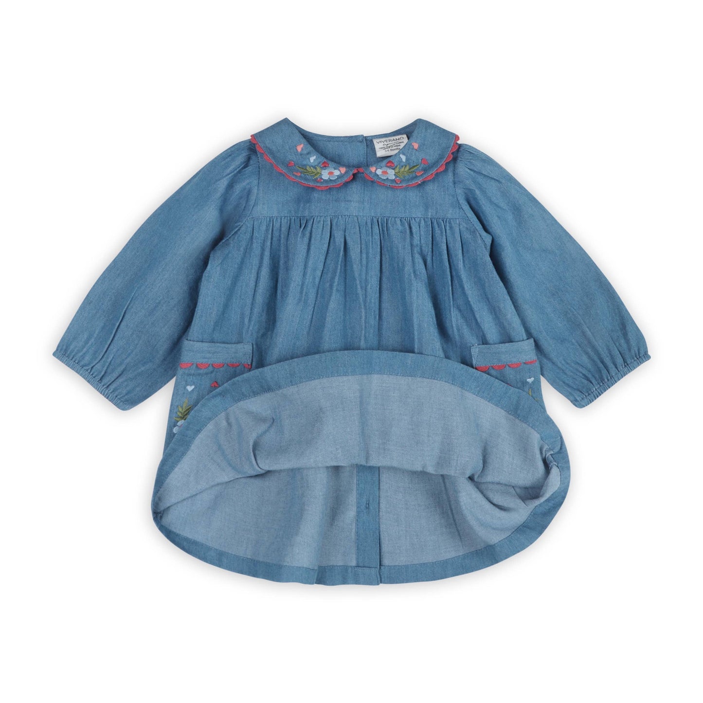 Ida Floral Embroidered Denim Dress & Bloomer | Viverano Organics