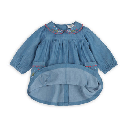 Ida Floral Embroidered Denim Dress & Bloomer | Viverano Organics