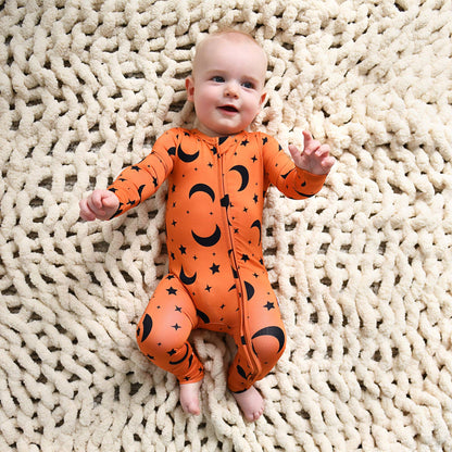Blaise Orange Moon Zip Romper | Gigi & Max