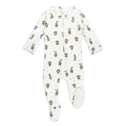 Organic 2-Way Zipper Footie in Bunny Shadow | L'ovedbaby