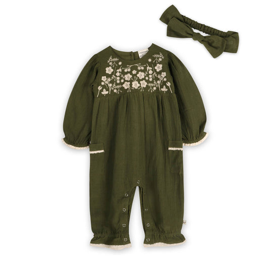 Juniper Embroidered Jumpsuit & Headband | Viverano Organics