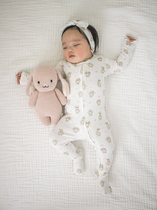 Organic 2-Way Zipper Footie in Bunny Biscuit | L'ovedbaby