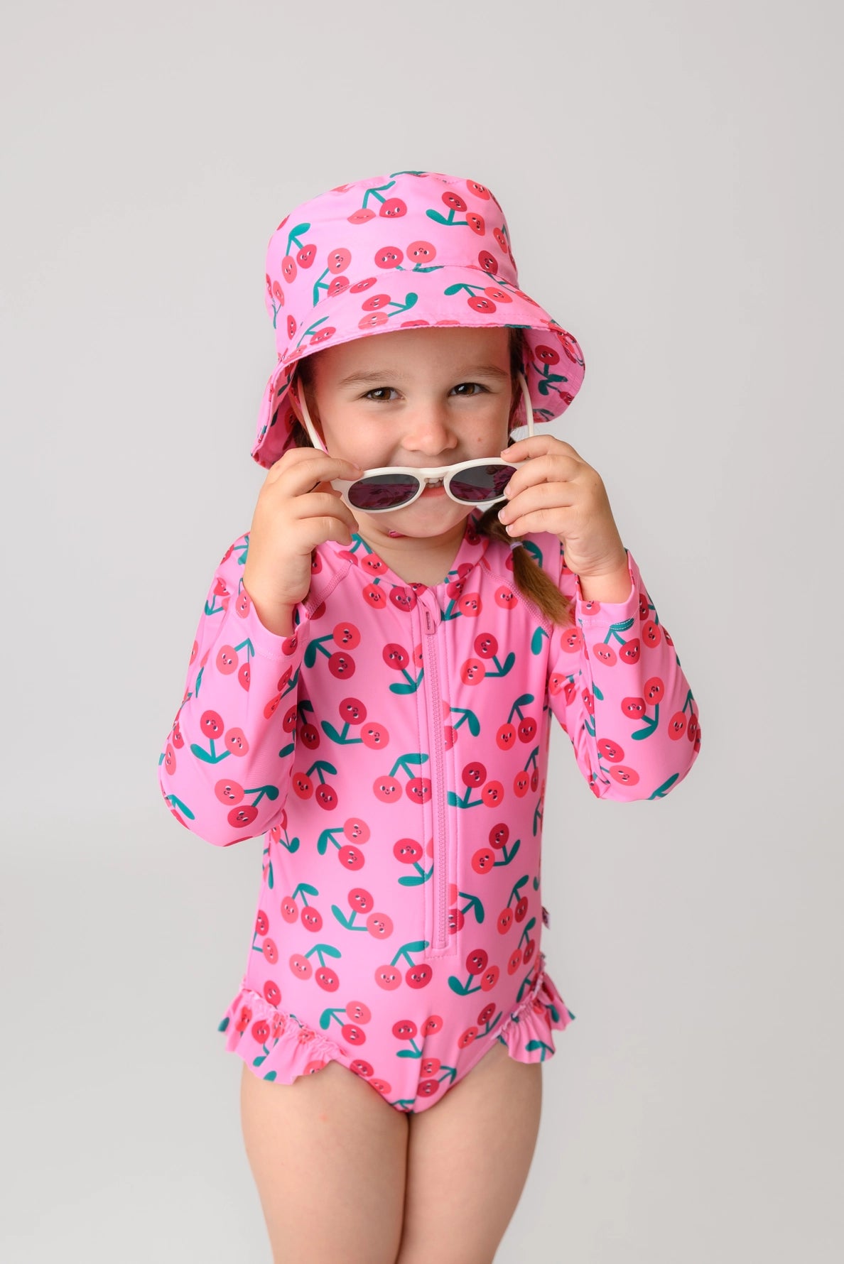 Cherry Ruffled Rash Guard Swimsuit | ZOOCCHINI