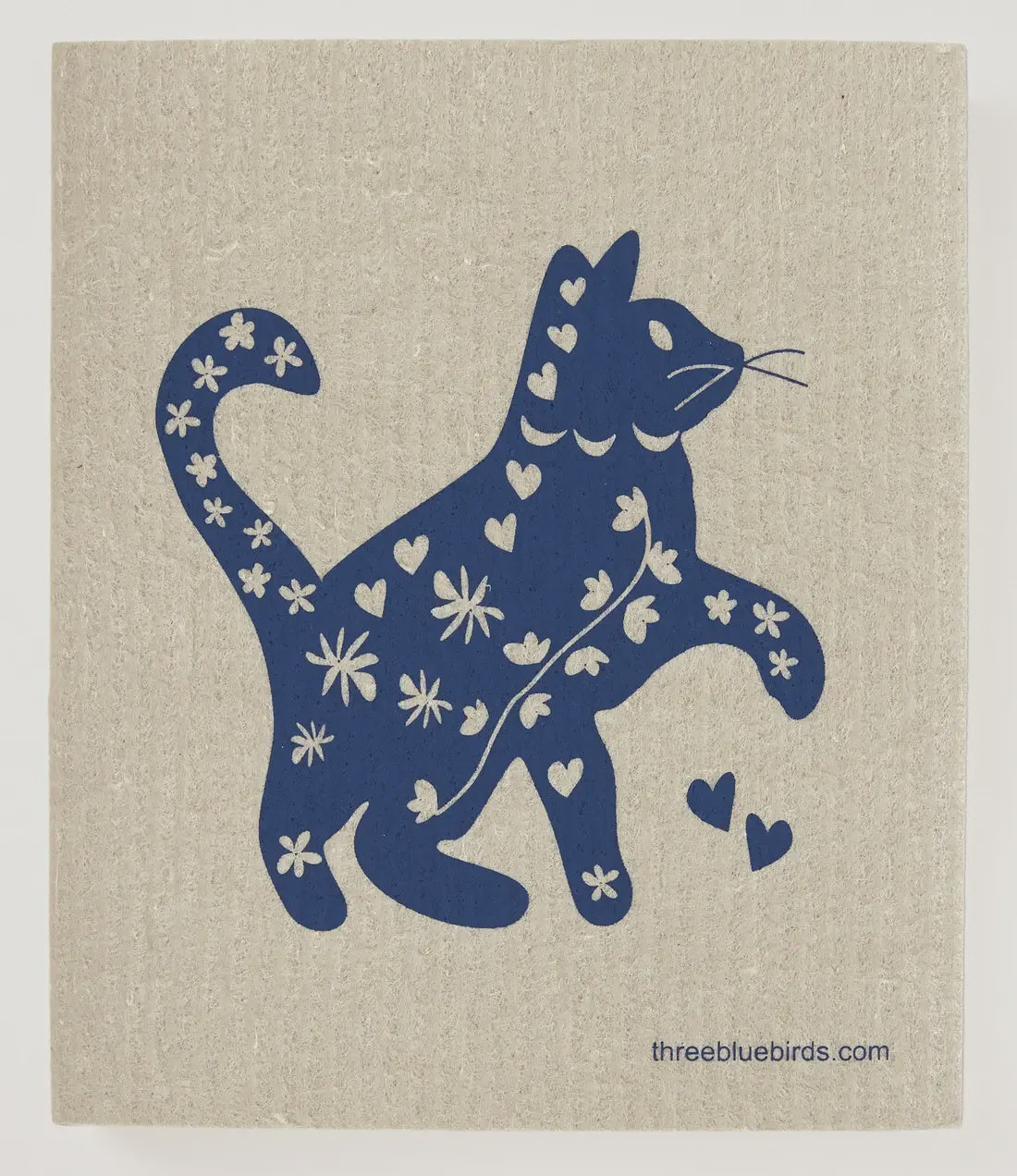 Blue Cool Cat on Sand Swedish Dishcloth | Three Bluebirds