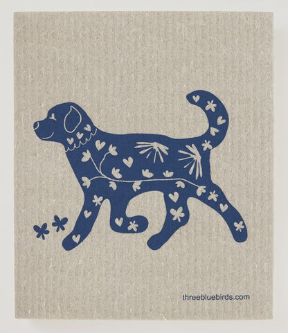 Playful Pup on Sand Swedish Dishcloth | Three Bluebirds