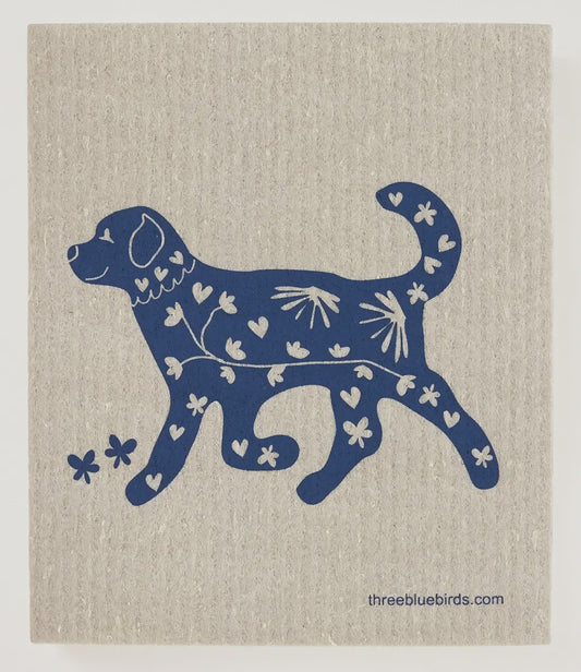 Playful Pup on Sand Swedish Dishcloth | Three Bluebirds