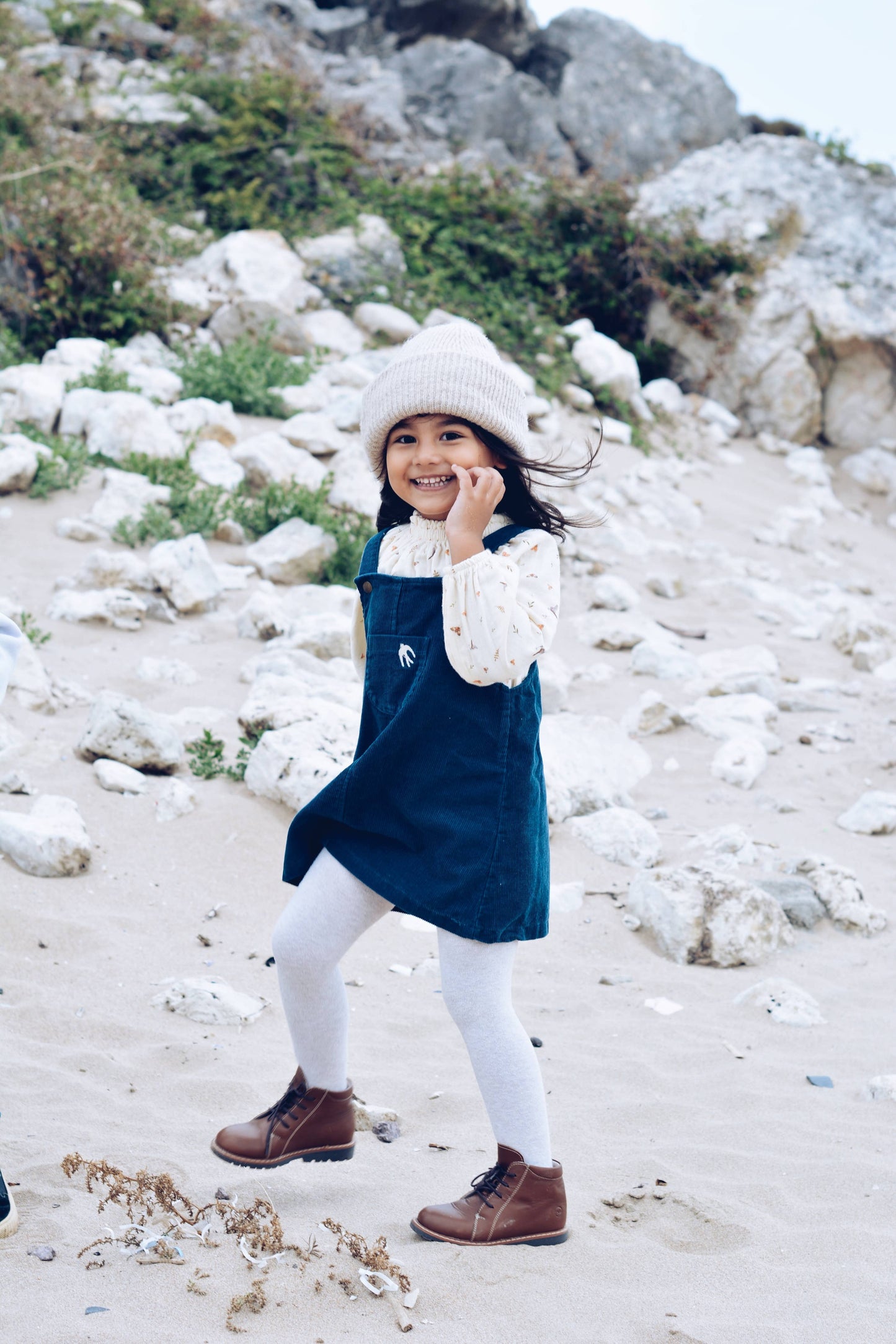 Embroidered Blue Corduroy Dress | Eli & Nev