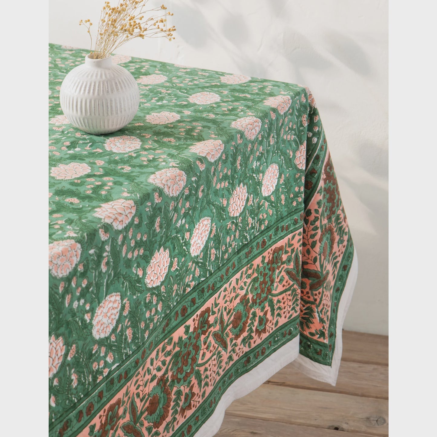 Block Print Peony Tablecloth | Danica Heirloom