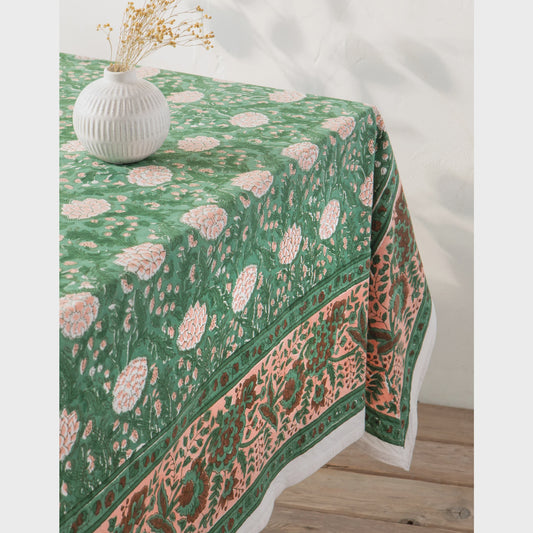 Block Print Peony Tablecloth | Danica Heirloom