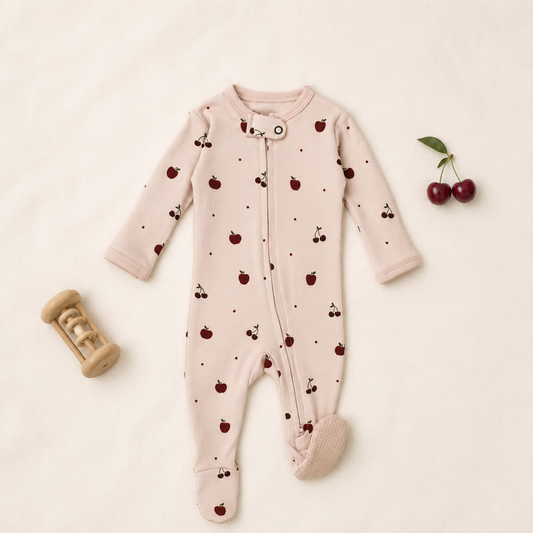 Cherry Apple Organic Zipper Footie | L'ovedbaby