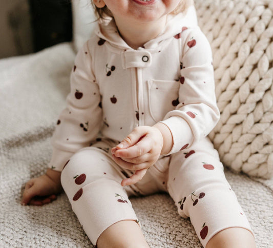 Cherry Apple Organic Hooded Zipper Romper | L'ovedbaby