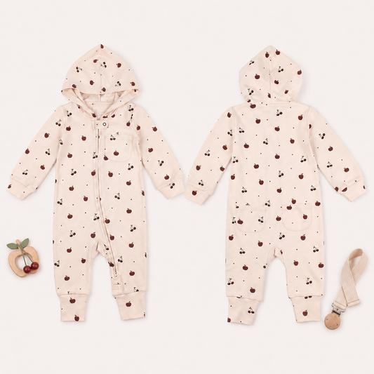 Cherry Apple Organic Hooded Zipper Romper | L'ovedbaby
