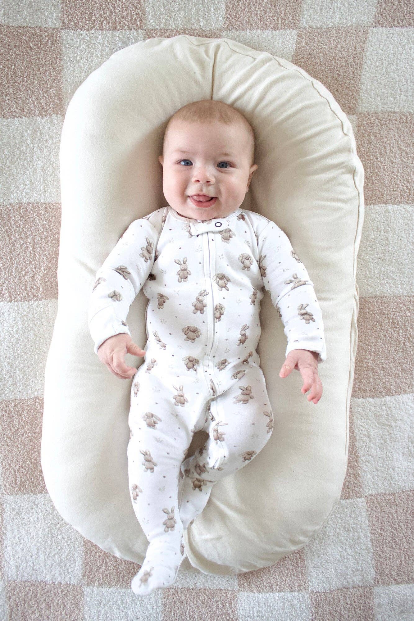 Organic 2-Way Zipper Footie in Bunny Shadow | L'ovedbaby