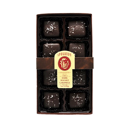 8pc Dark Chocolate Sea Salt Caramels Gift Box | Spokandy Chocolate