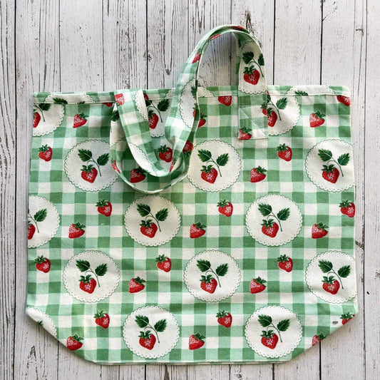 Strawberry Gingham Tote Bag | Mahogany