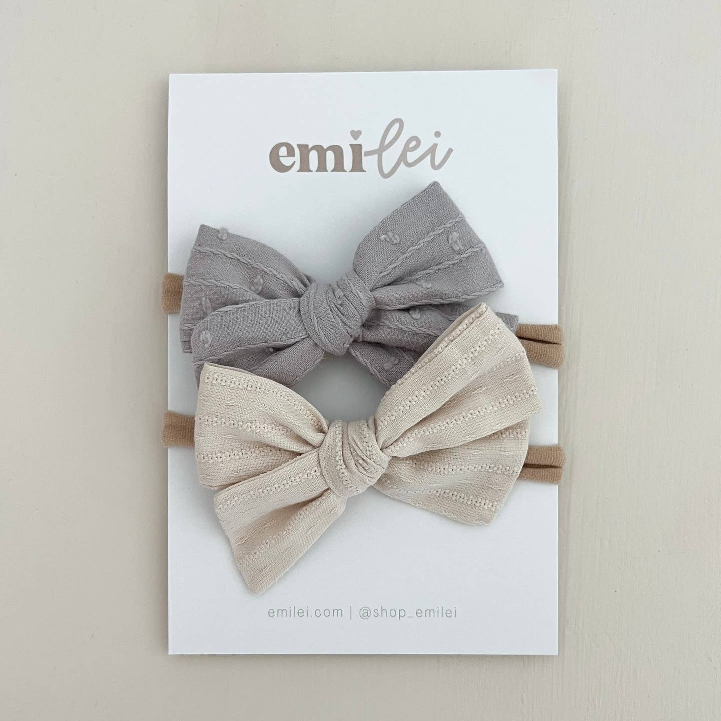 Dusty Blue & Smokey White Nylon Stretchy Bow Headband Set | Emi Lei