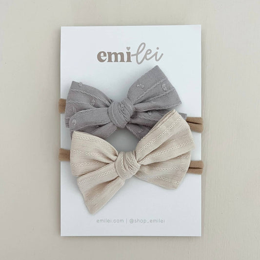 Dusty Blue & Smokey White Nylon Stretchy Bow Headband Set | Emi Lei