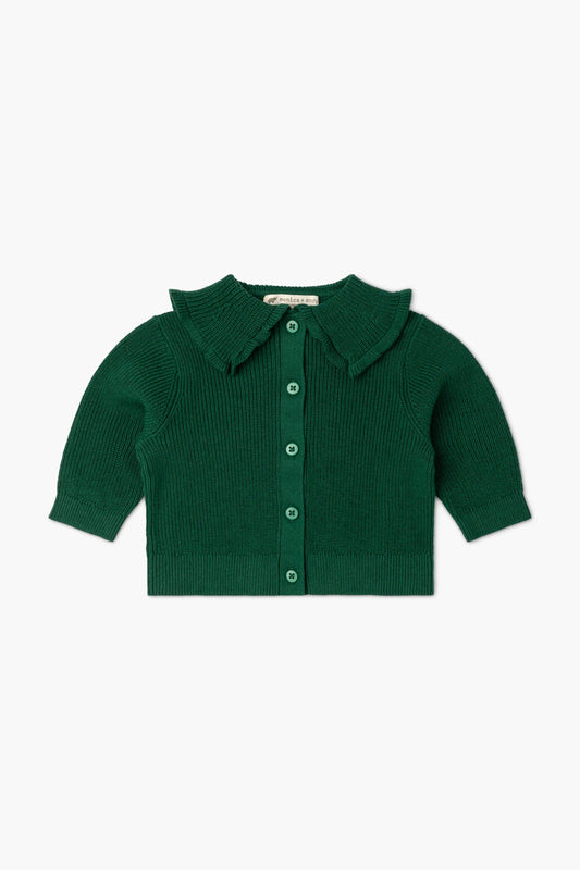 Green Ruffle Collar Cardigan | Monica + Andy