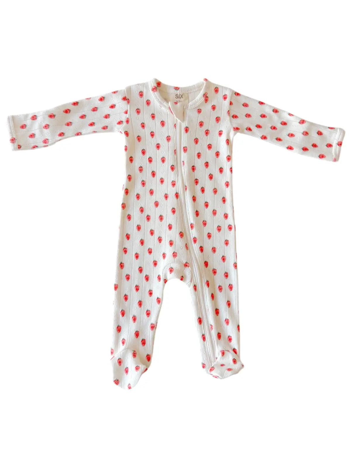 White Strawberry Pointelle Zip Footie | Siix Collection