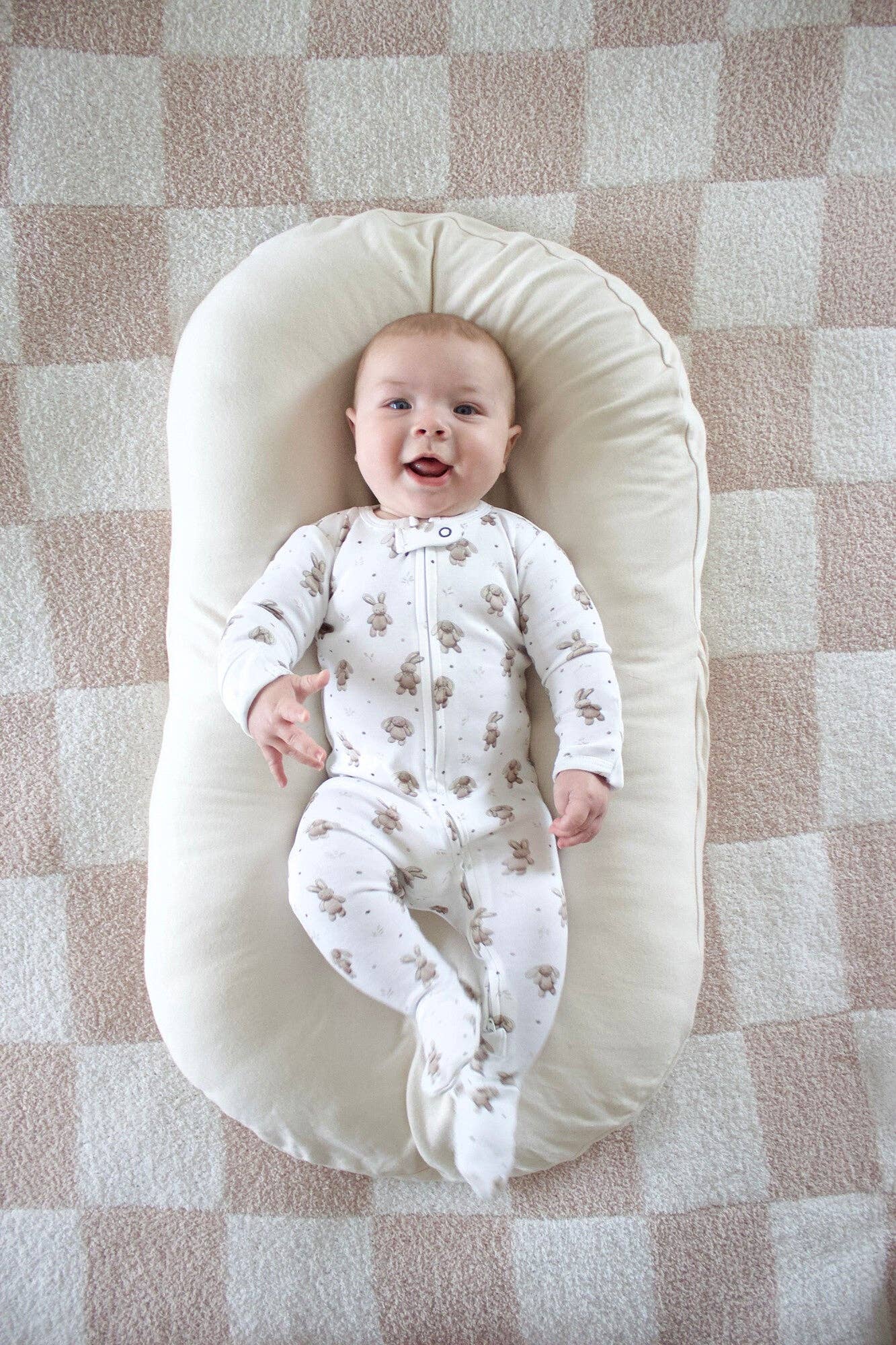 Organic 2-Way Zipper Footie in Bunny Shadow | L'ovedbaby