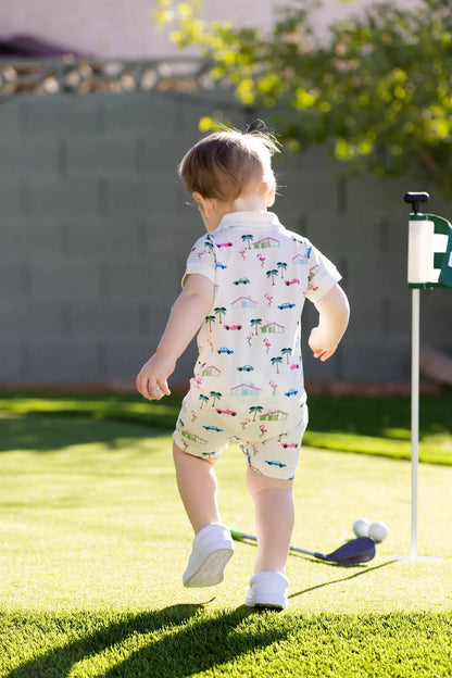 Retro Palm Springs Shorty Polo Romper | Monica + Andy