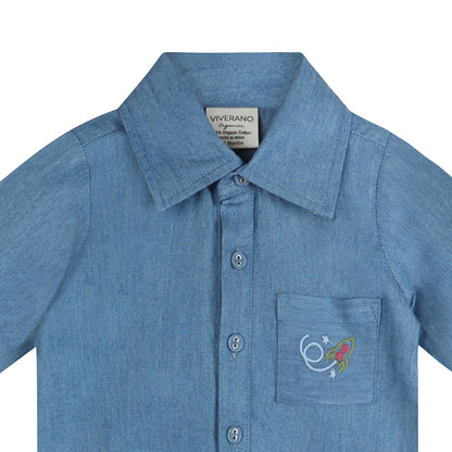 Eli Embroidered Pocket Denim Jumpsuit | Viverano Organics