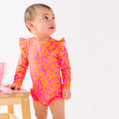 Neon Pink Tropical Tango One-Piece Bathing Suit | Brave Little Ones