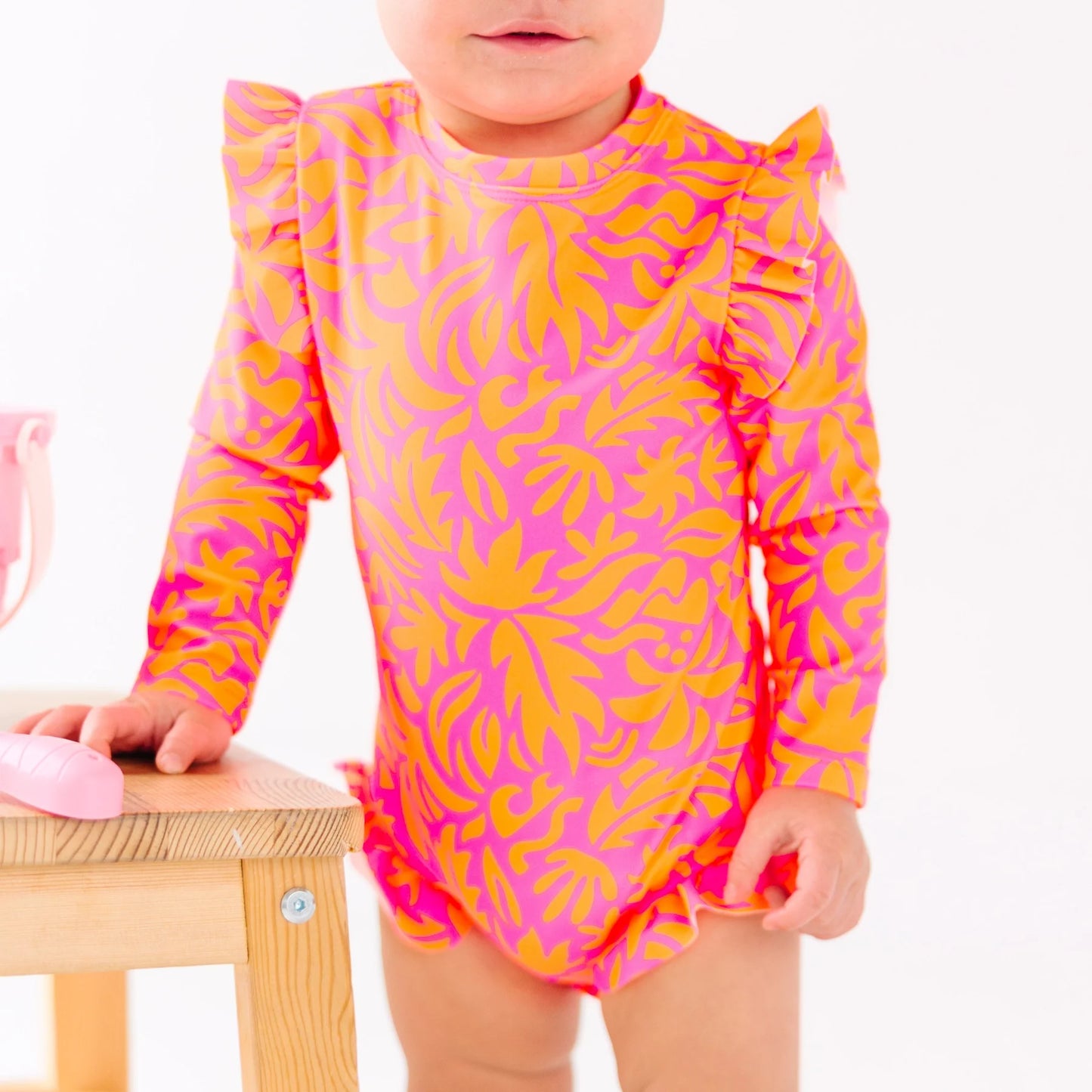 Neon Pink Tropical Tango One-Piece Bathing Suit | Brave Little Ones