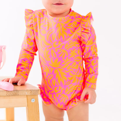 Neon Pink Tropical Tango One-Piece Bathing Suit | Brave Little Ones