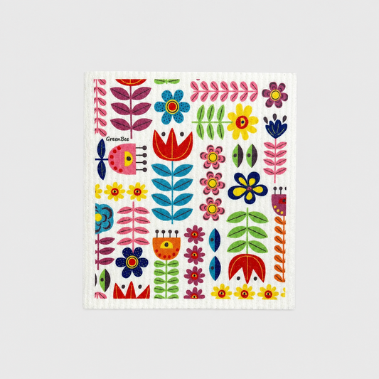 Retro Flowers Swedish Dishcloth | Green Bee Towels