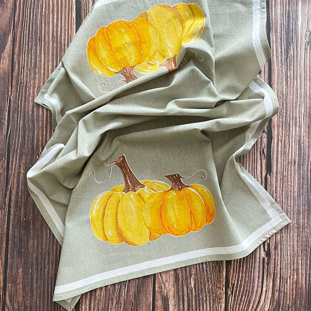 Golden Pumpkins Floursack Kitchen Towel Set | Mahogany
