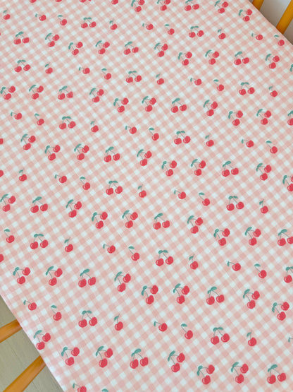 Gingham Cherries Muslin Crib Sheet | Siix Collection