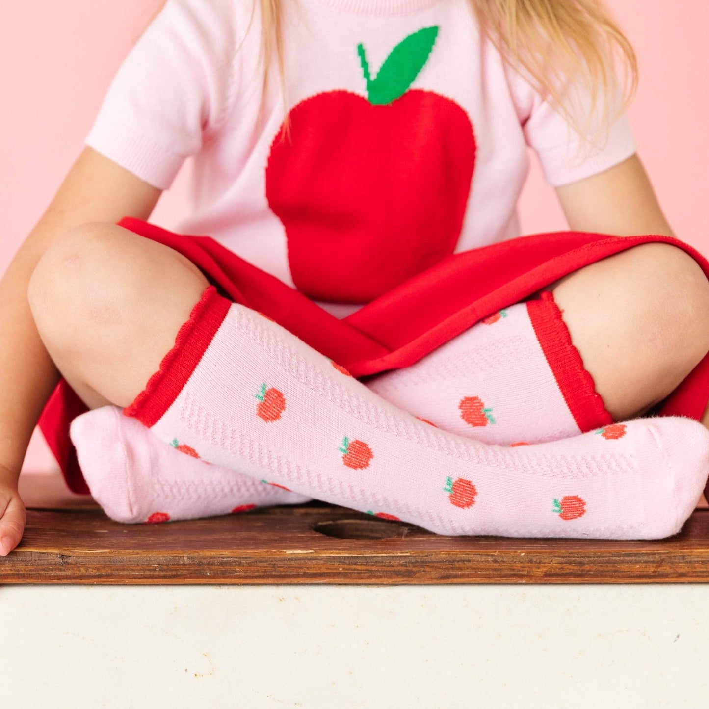 Apple Scalloped Knee Socks | Little Stocking Co.